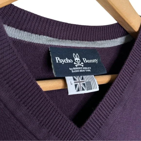 Psycho Bunny V Neck Purple Sweater - Picture 6 of 7